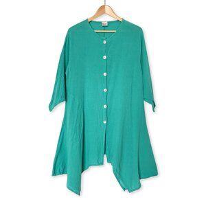 Oh My Gauze! Button Up Teal Tunic Short Dress Handkerchief Whimsical Lagenlook